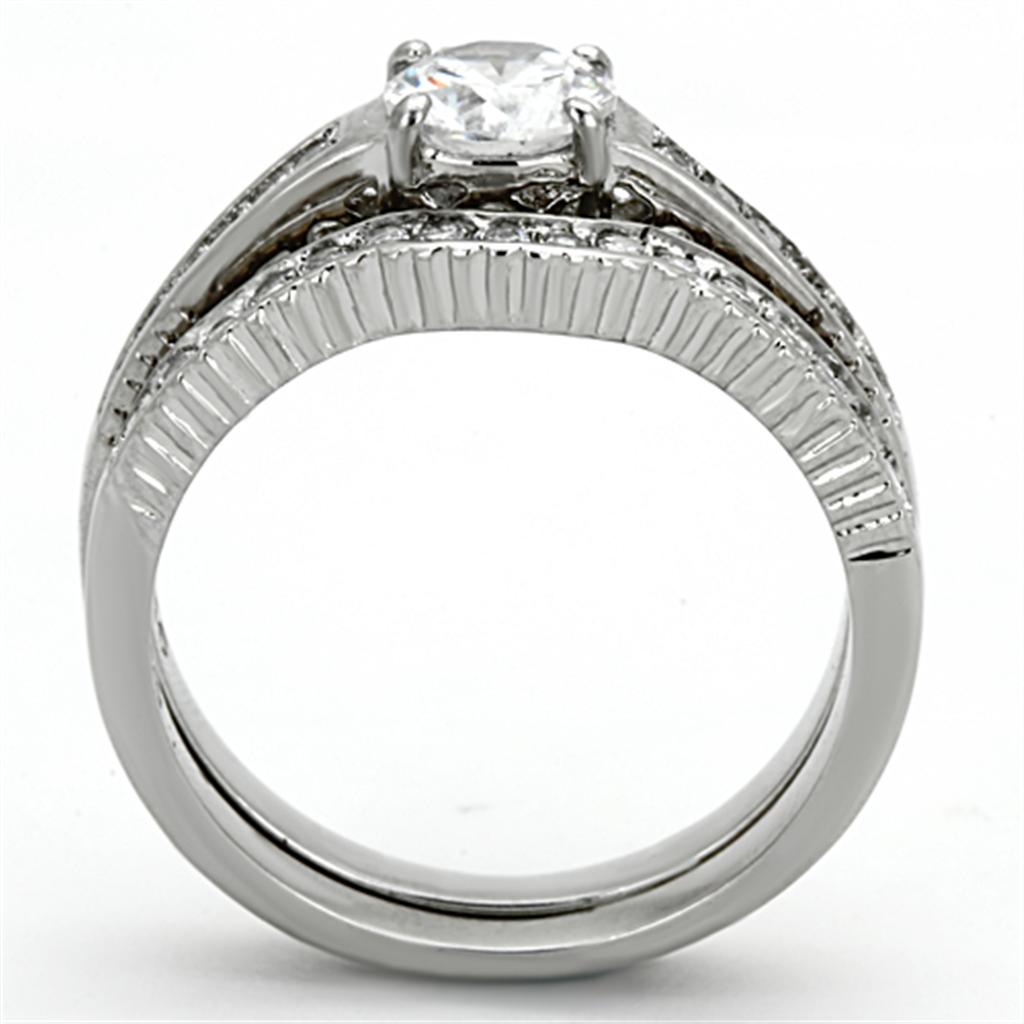 MATK1231 - High polished (no plating) Stainless Steel Ring with AAA Grade CZ  in Clear
