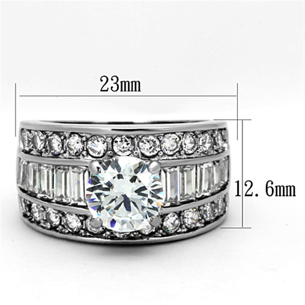 MATK1232 - High polished (no plating) Stainless Steel Ring with AAA Grade CZ  in Clear
