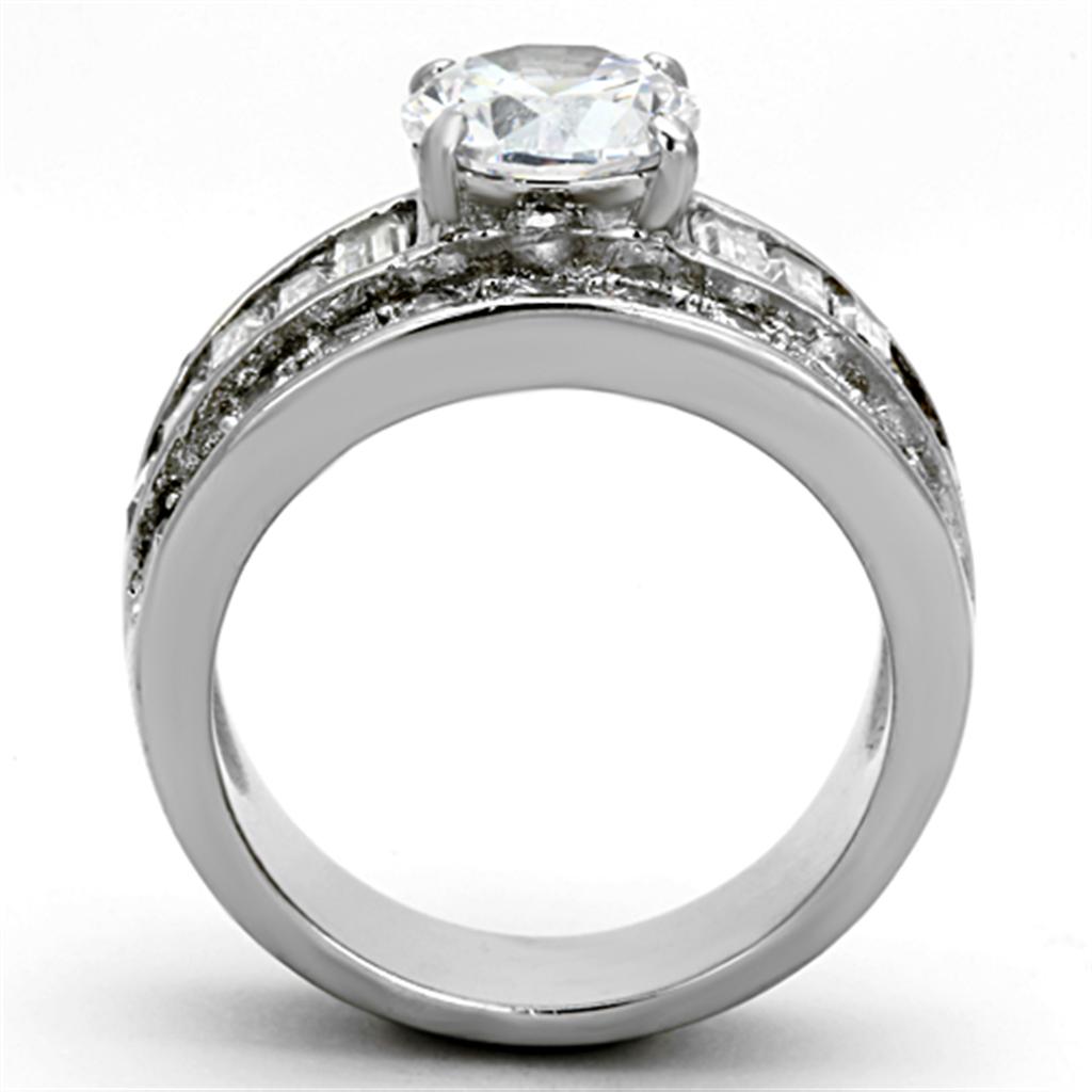 MATK1232 - High polished (no plating) Stainless Steel Ring with AAA Grade CZ  in Clear