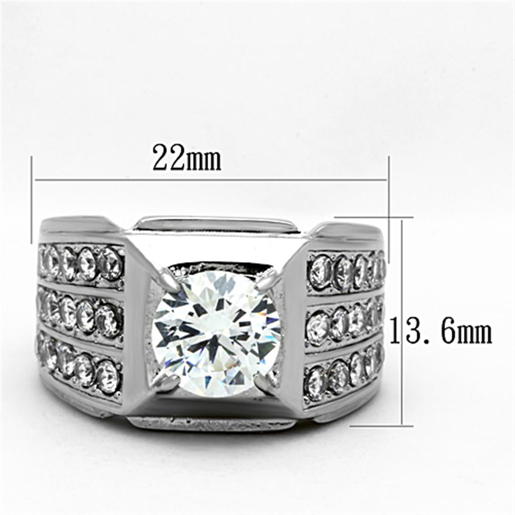 MATK1233 - High polished (no plating) Stainless Steel Ring with AAA Grade CZ  in Clear