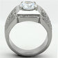 MATK1233 - High polished (no plating) Stainless Steel Ring with AAA Grade CZ  in Clear