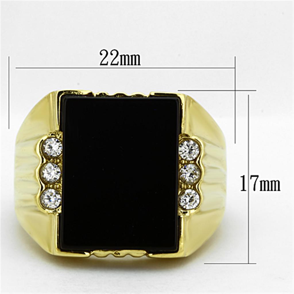 MATK1236 - IP Gold(Ion Plating) Stainless Steel Ring with Synthetic Onyx in Jet