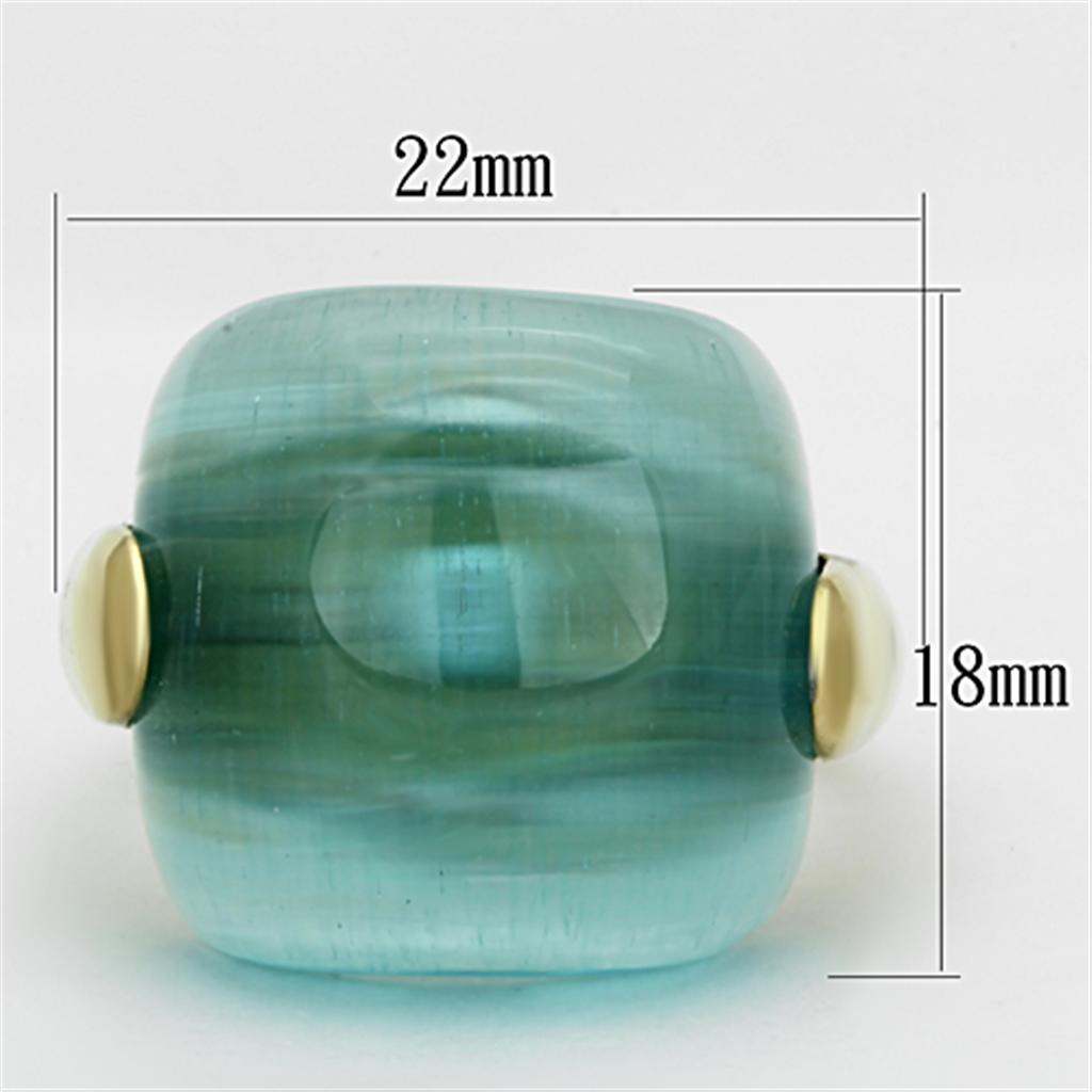 MATK1237 - IP Gold(Ion Plating) Stainless Steel Ring with Synthetic Cat Eye in Sea Blue