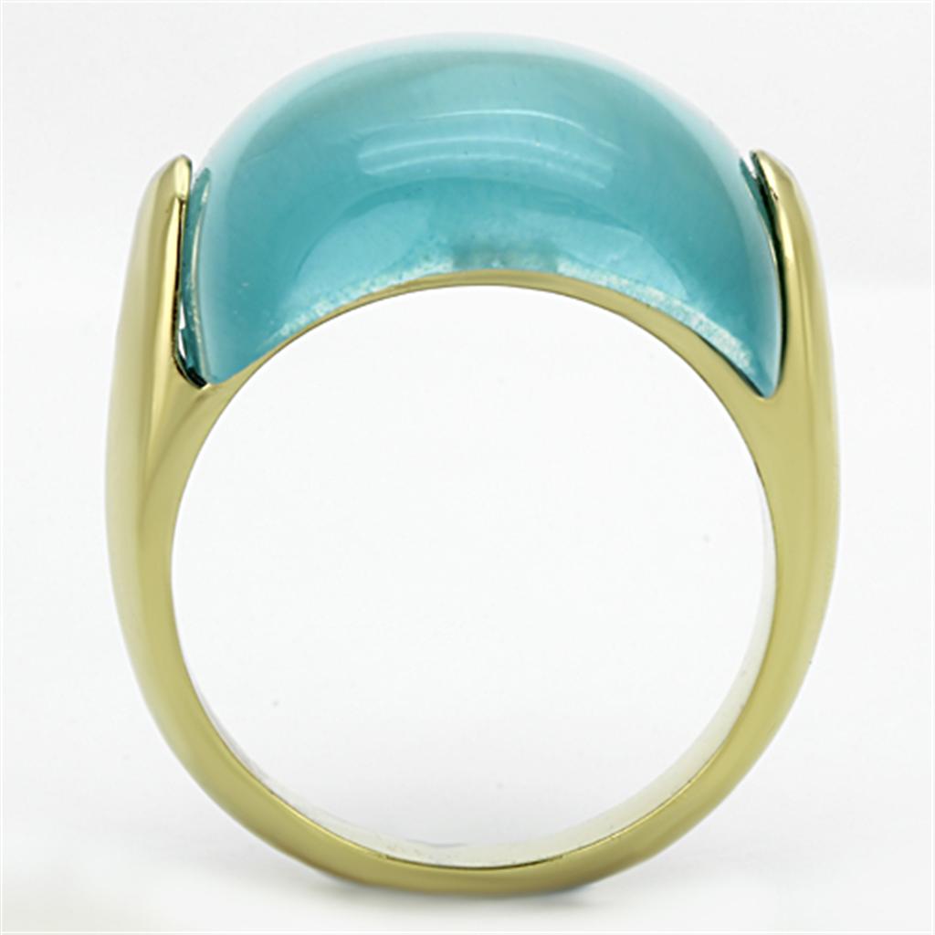 MATK1237 - IP Gold(Ion Plating) Stainless Steel Ring with Synthetic Cat Eye in Sea Blue