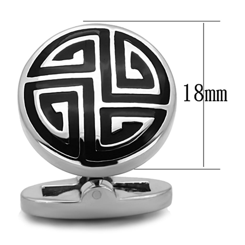 MATK1257 - High polished (no plating) Stainless Steel Cufflink with Epoxy  in Jet