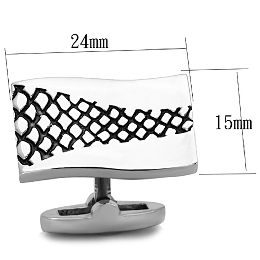 MATK1260 - High polished (no plating) Stainless Steel Cufflink with Epoxy  in Jet