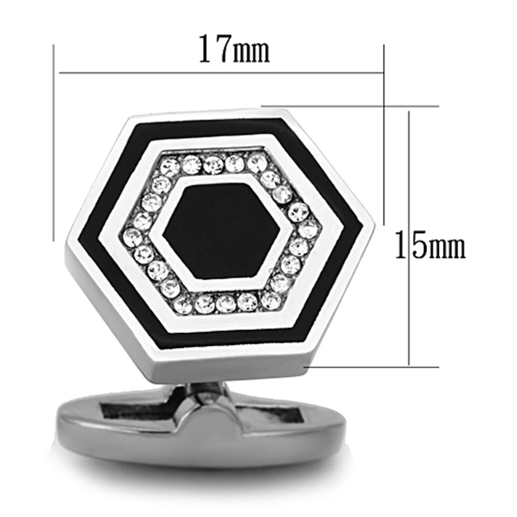 MATK1262 - High polished (no plating) Stainless Steel Cufflink with Top Grade Crystal  in Clear