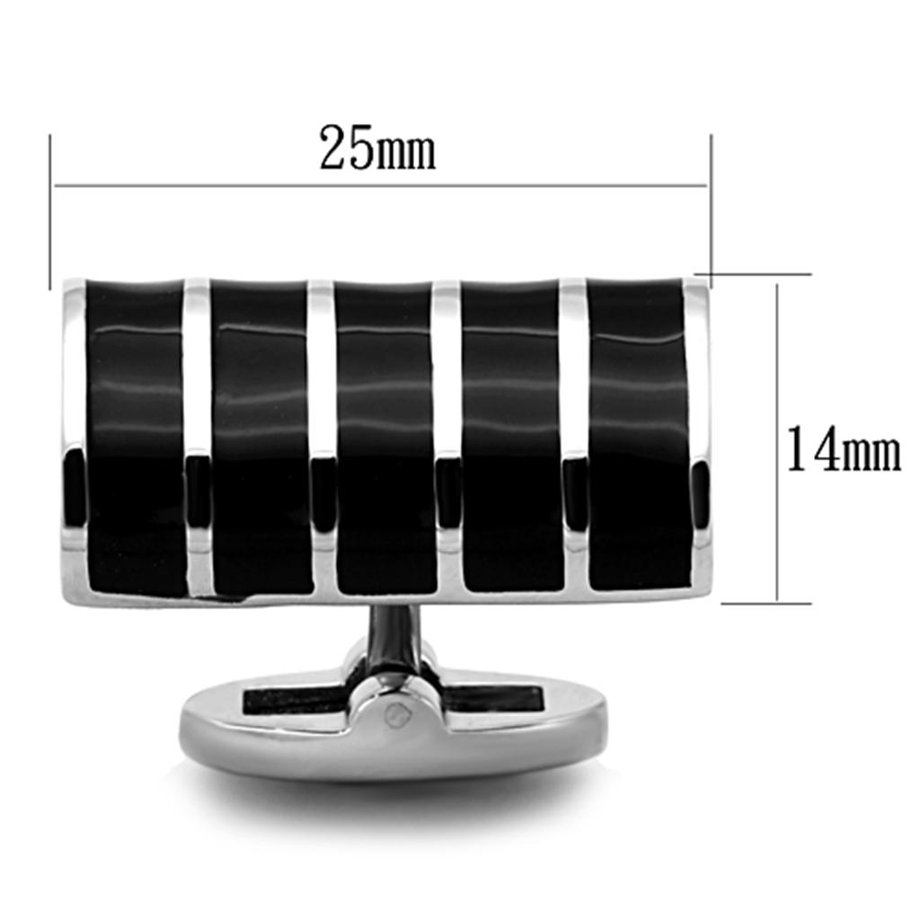 MATK1263 - High polished (no plating) Stainless Steel Cufflink with Epoxy  in Jet