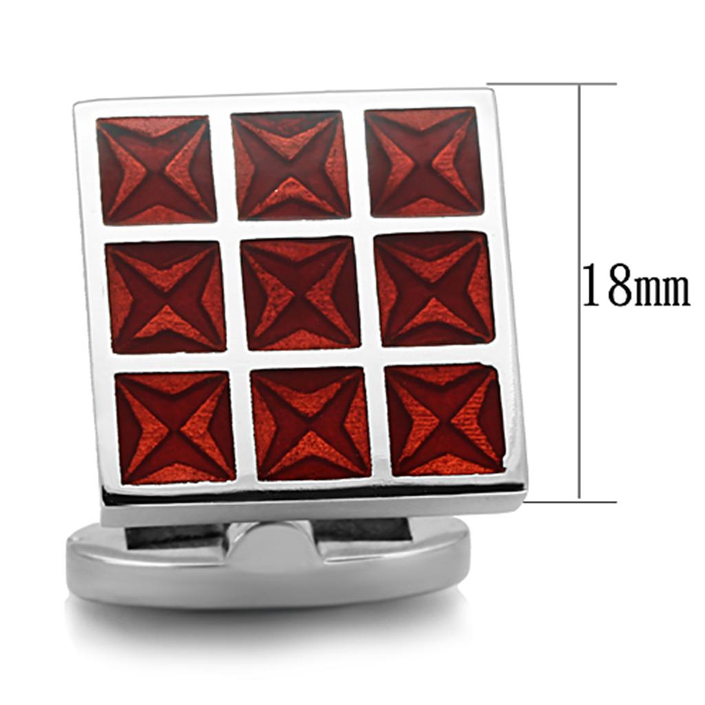 MATK1272 - High polished (no plating) Stainless Steel Cufflink with Epoxy  in Garnet