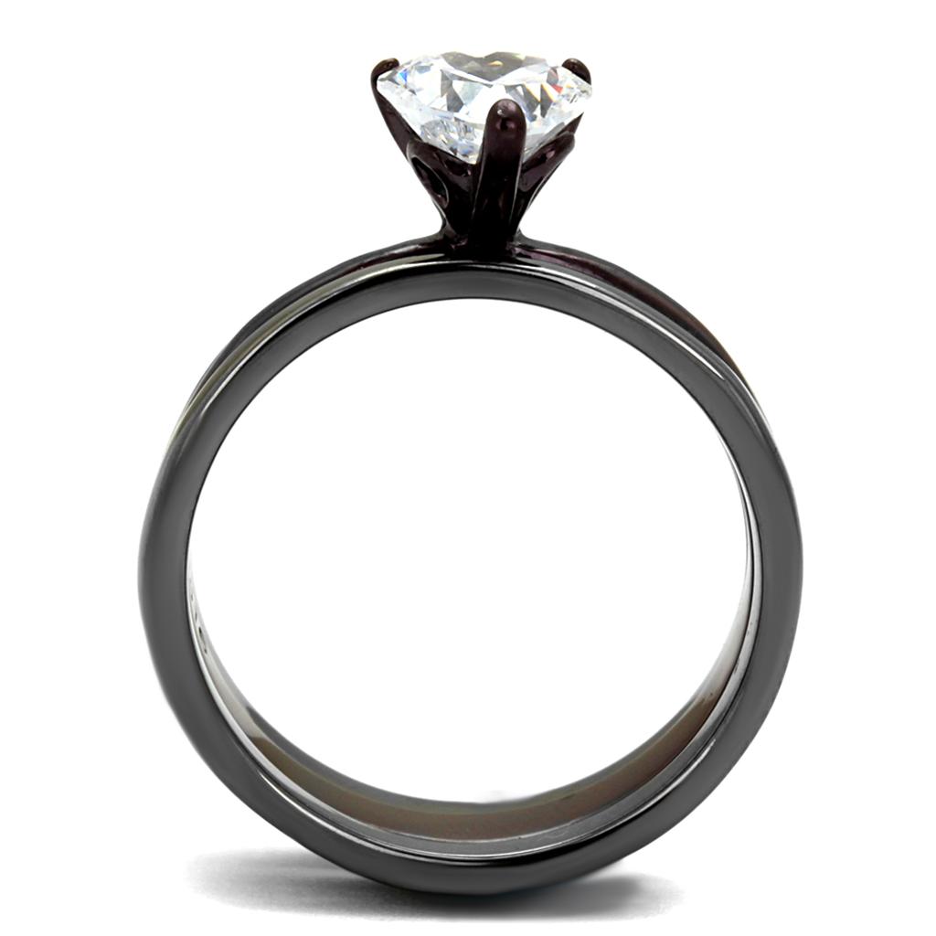 MATK1274DC - IP Light Black (IP Gun) & IP Dark Brown (IP coffee) Stainless Steel Ring with AAA Grade CZ  in Clear