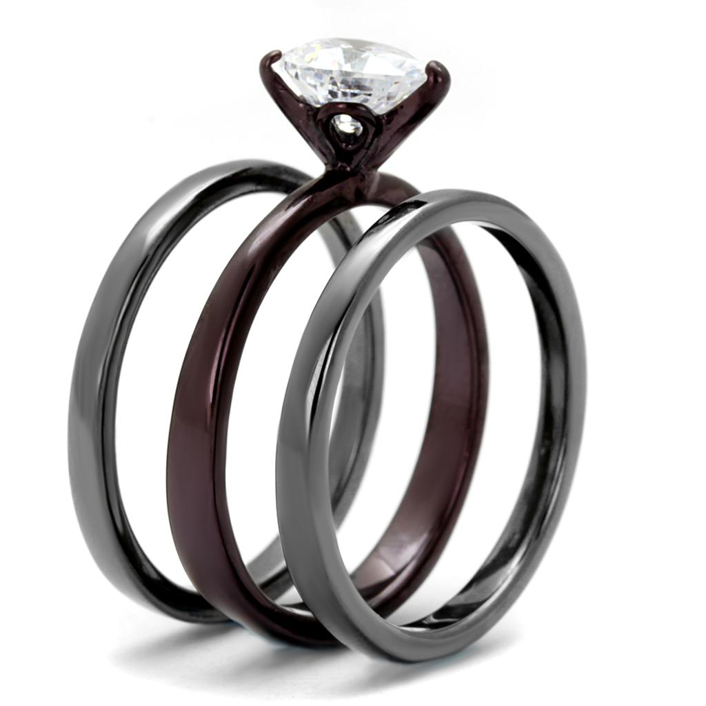 MATK1274DC - IP Light Black (IP Gun) & IP Dark Brown (IP coffee) Stainless Steel Ring with AAA Grade CZ  in Clear