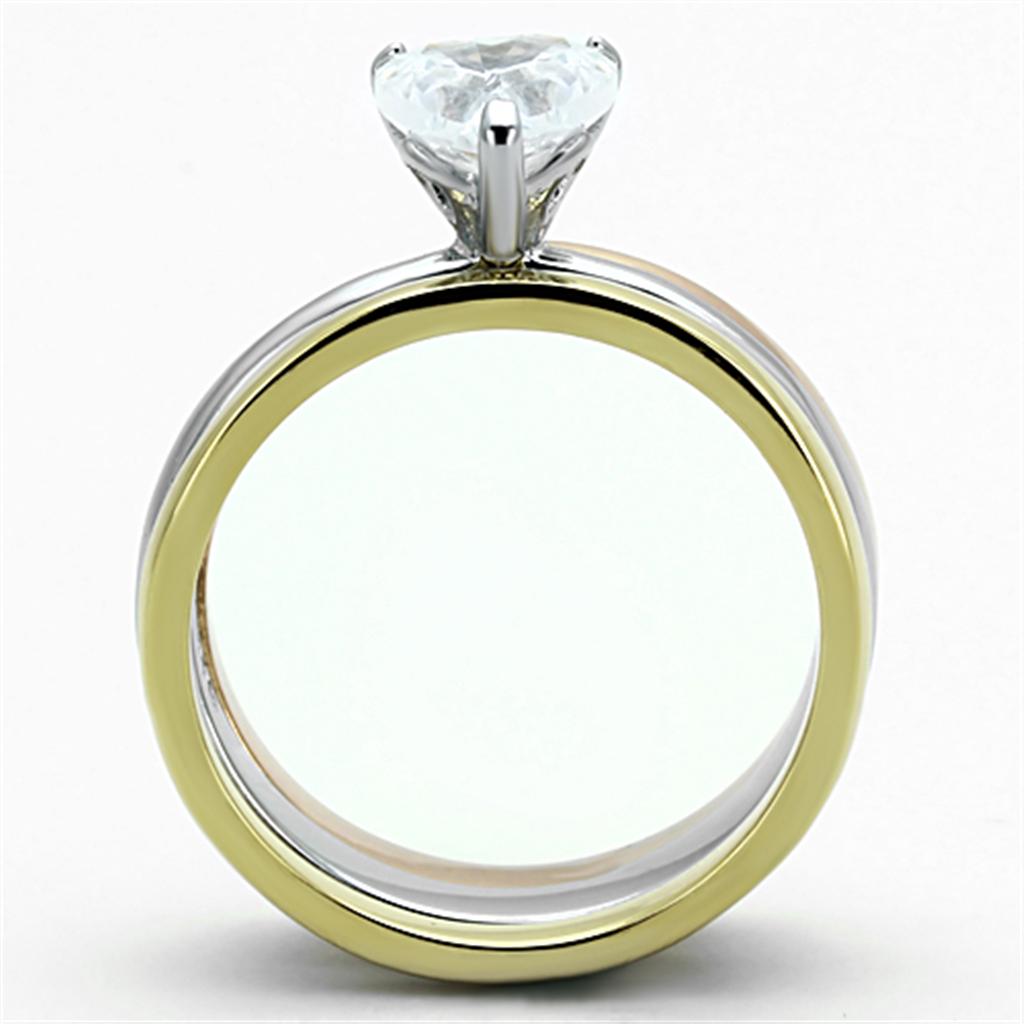 MATK1274 - Three Tone (IP Gold & IP Rose Gold & High Polished) Stainless Steel Ring with AAA Grade CZ  in Clear