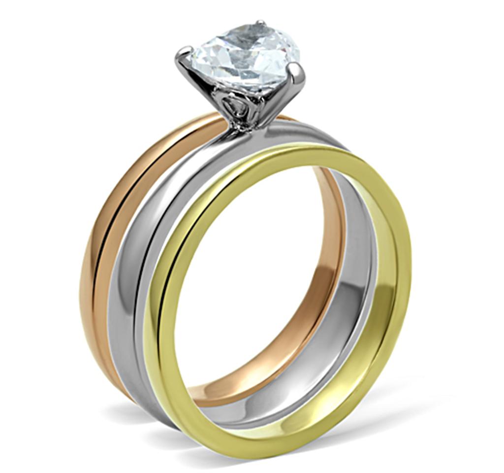 MATK1274 - Three Tone (IP Gold & IP Rose Gold & High Polished) Stainless Steel Ring with AAA Grade CZ  in Clear