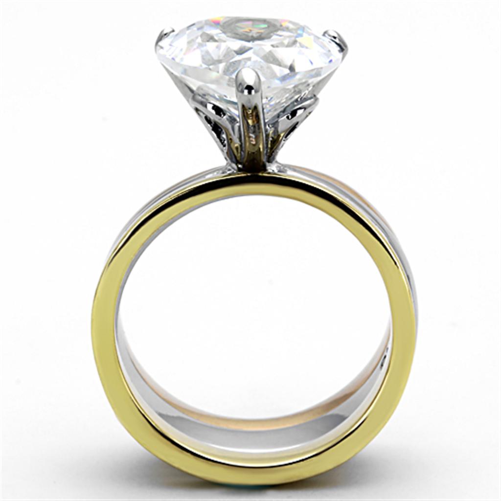 MATK1275 - Three Tone (IP Gold & IP Rose Gold & High Polished) Stainless Steel Ring with AAA Grade CZ  in Clear