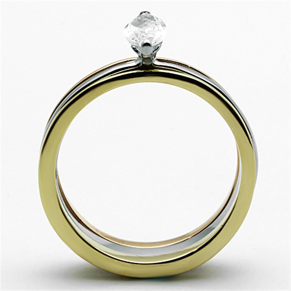 MATK1276 - Three Tone (IP Gold & IP Rose Gold & High Polished) Stainless Steel Ring with AAA Grade CZ  in Clear