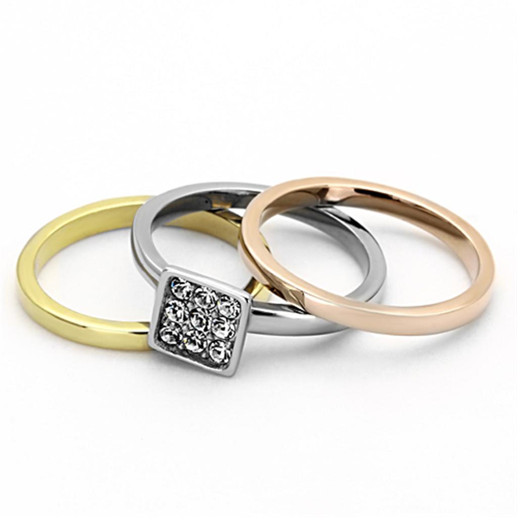 MATK1277 - Three Tone (IP Gold & IP Rose Gold & High Polished) Stainless Steel Ring with Top Grade Crystal  in Clear