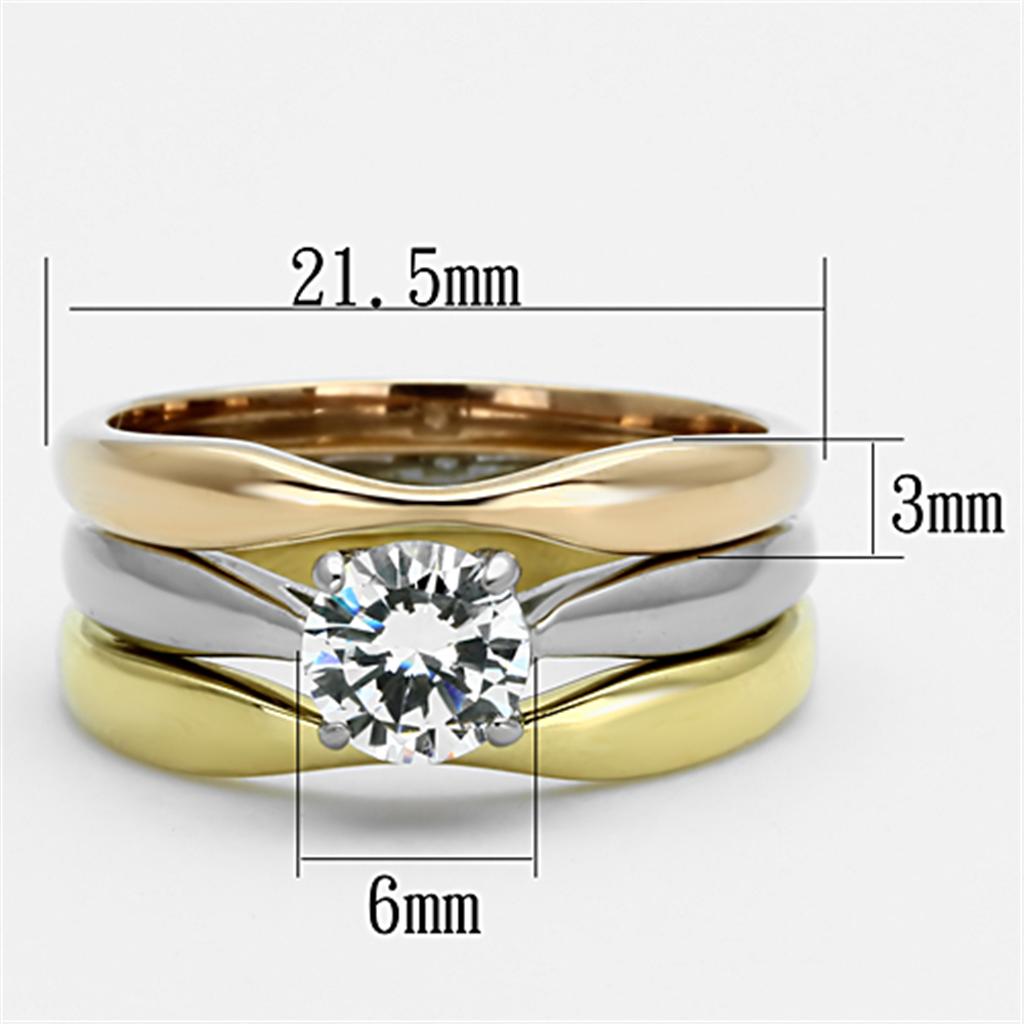 MATK1278 - Three Tone (IP Gold & IP Rose Gold & High Polished) Stainless Steel Ring with AAA Grade CZ  in Clear