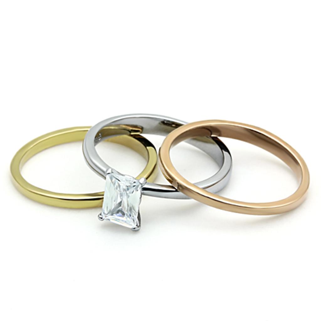 MATK1279 - Three Tone (IP Gold & IP Rose Gold & High Polished) Stainless Steel Ring with AAA Grade CZ  in Clear