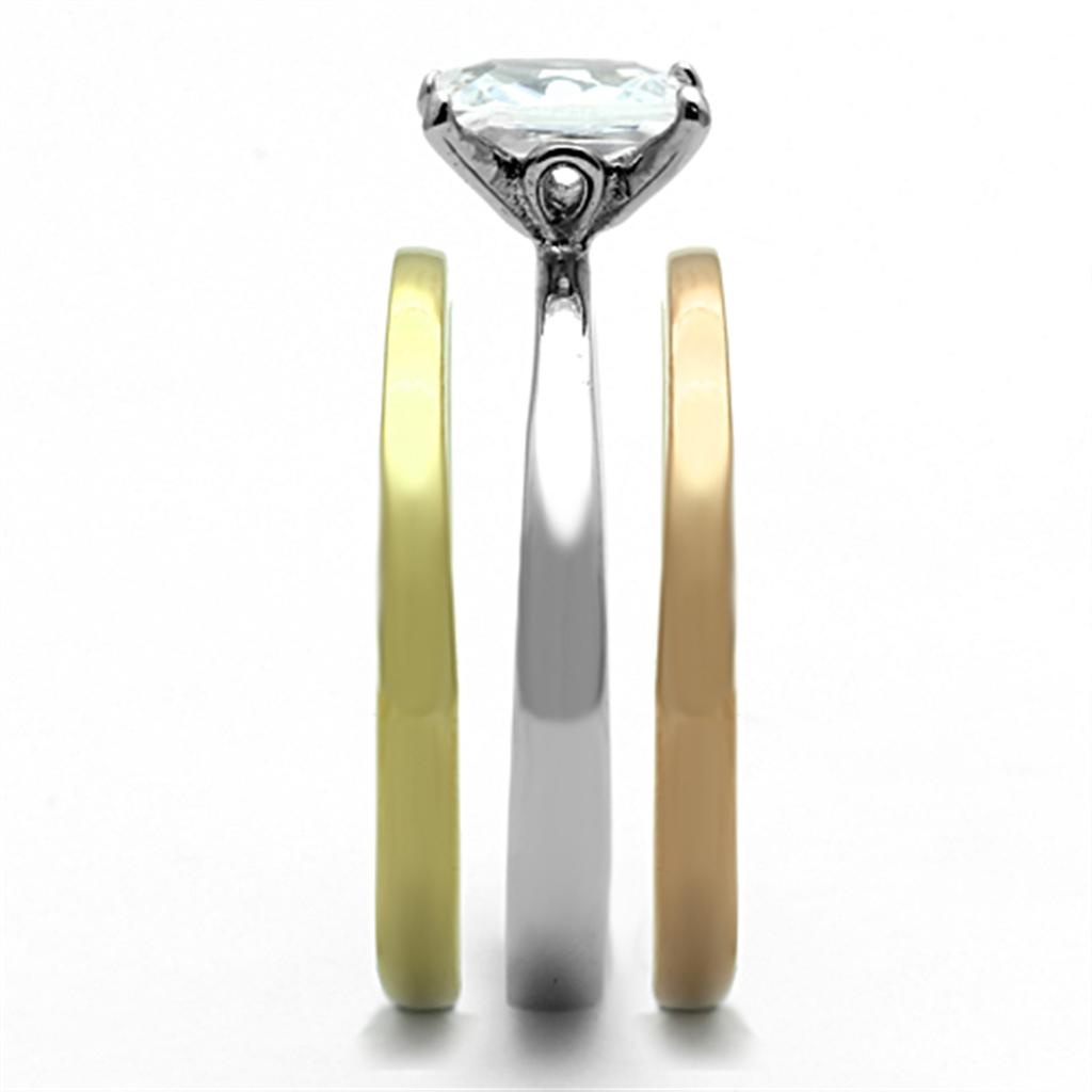 MATK1279 - Three Tone (IP Gold & IP Rose Gold & High Polished) Stainless Steel Ring with AAA Grade CZ  in Clear