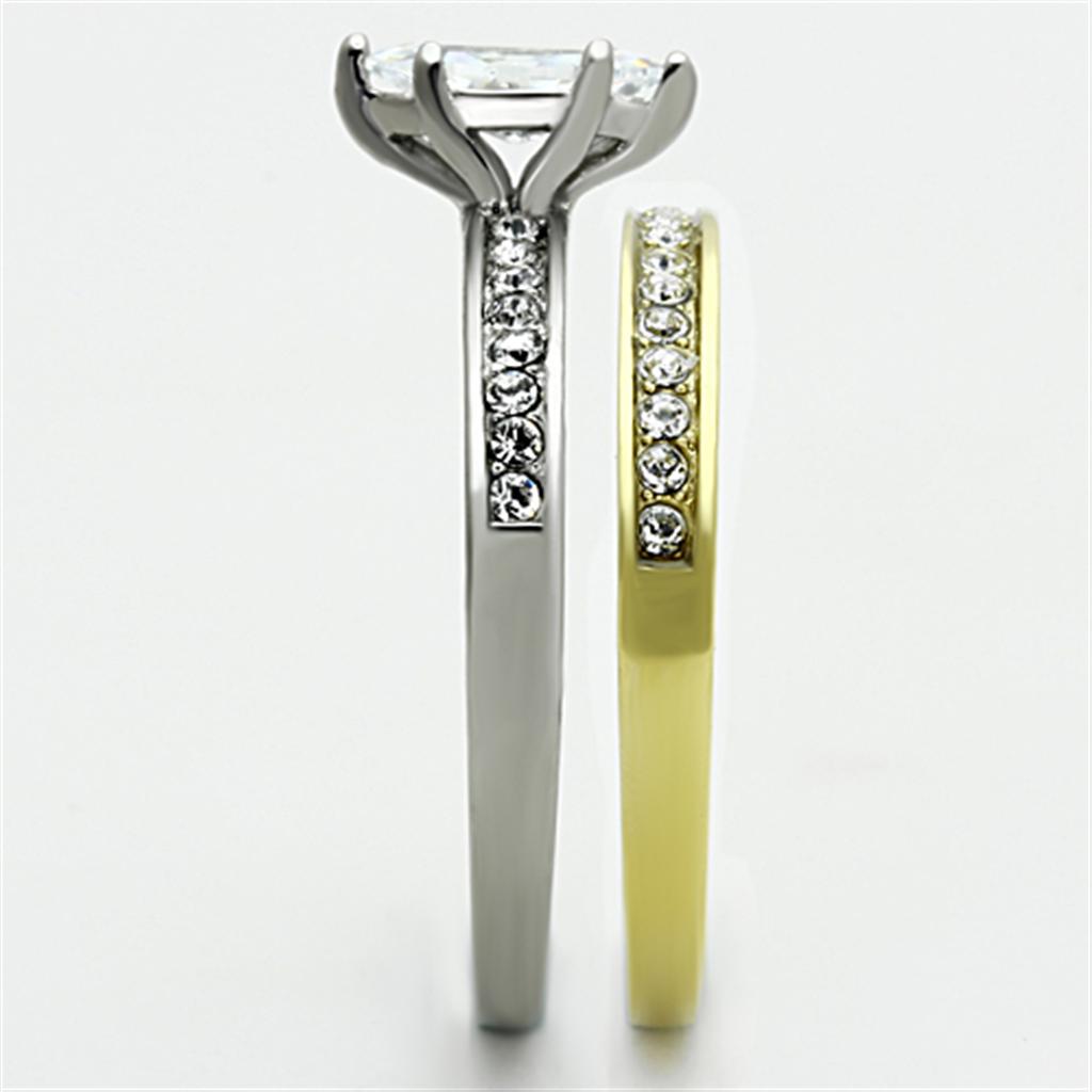 MATK1282 - Two-Tone IP Gold (Ion Plating) Stainless Steel Ring with AAA Grade CZ  in Clear