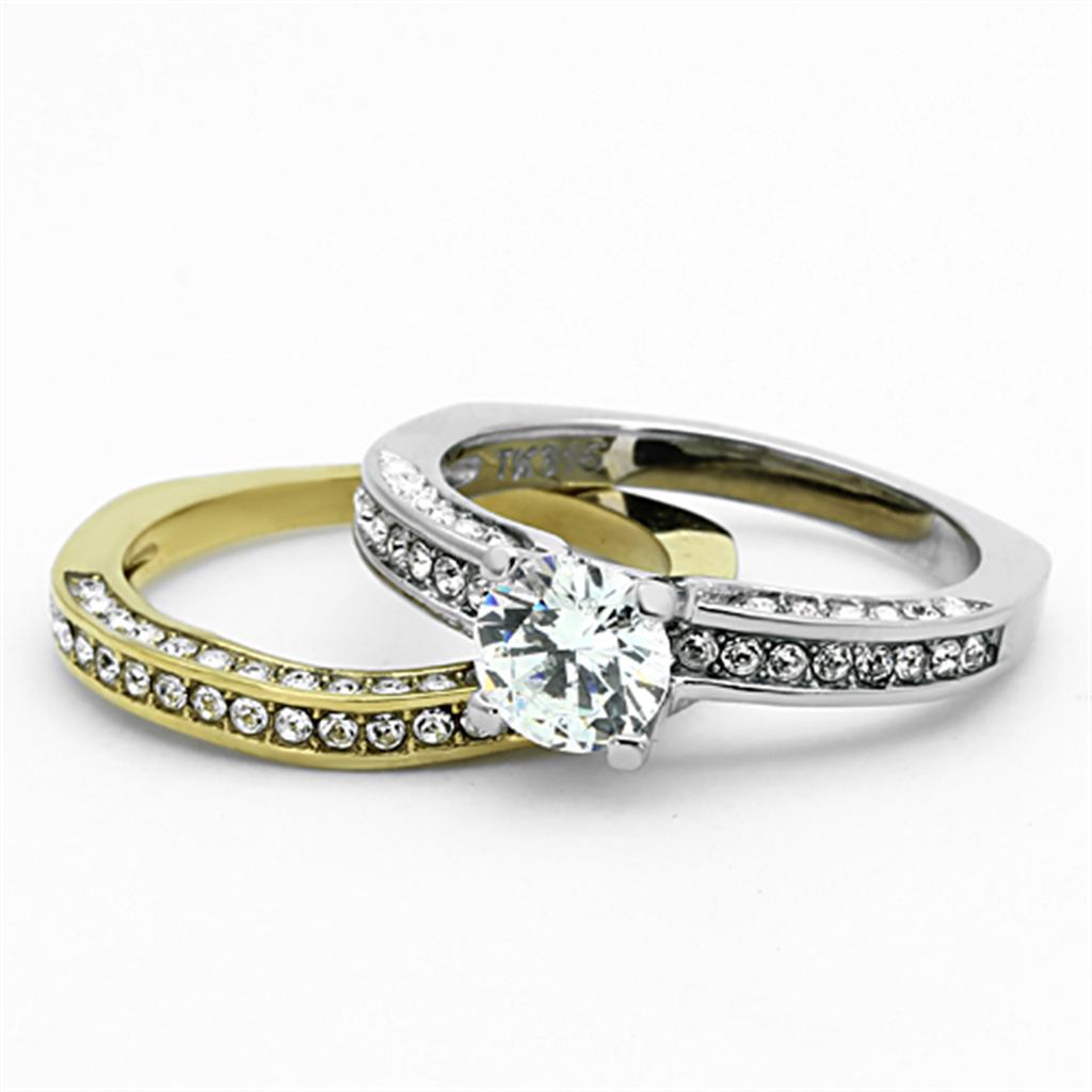 MATK1284 - Two-Tone IP Gold (Ion Plating) Stainless Steel Ring with AAA Grade CZ  in Clear