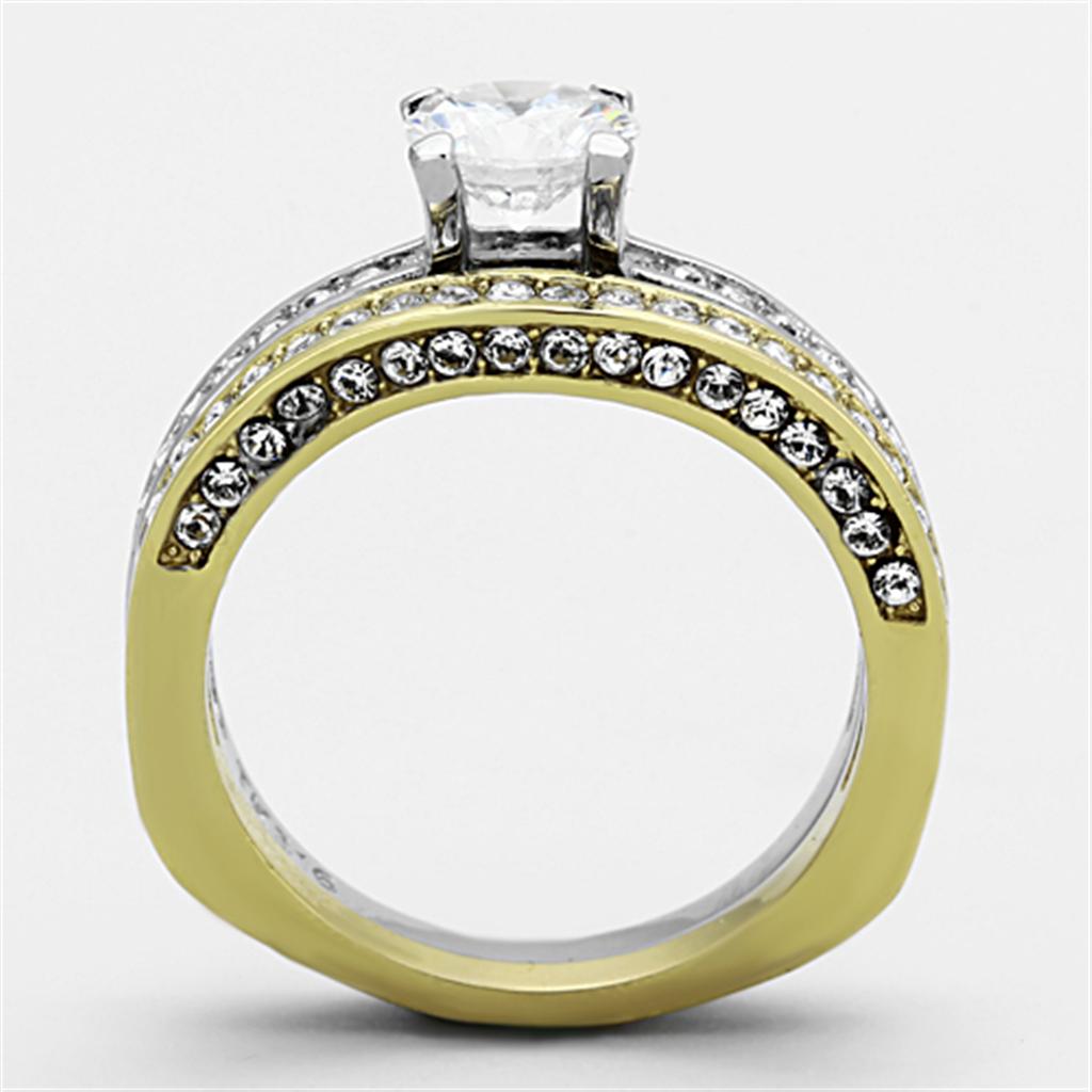 MATK1284 - Two-Tone IP Gold (Ion Plating) Stainless Steel Ring with AAA Grade CZ  in Clear