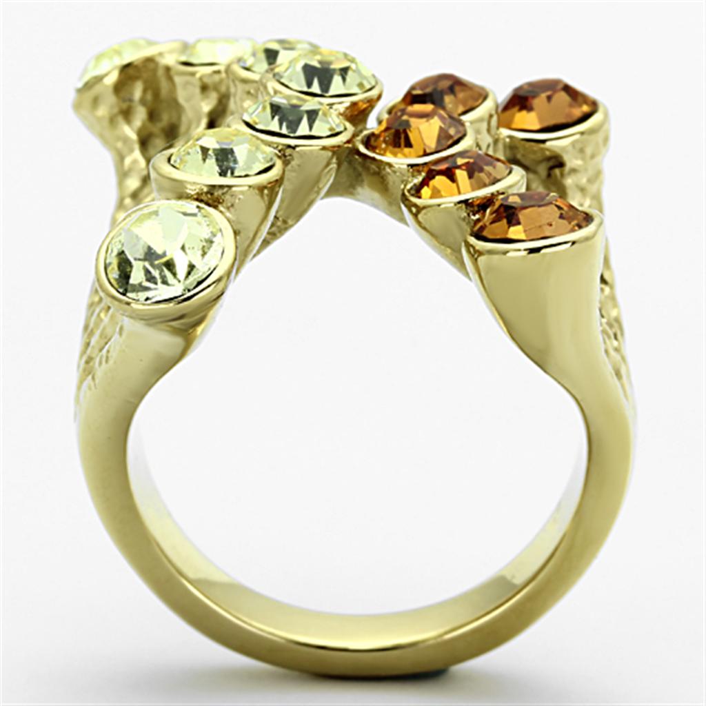 MATK1291 - IP Gold(Ion Plating) Stainless Steel Ring with Top Grade Crystal  in Multi Color