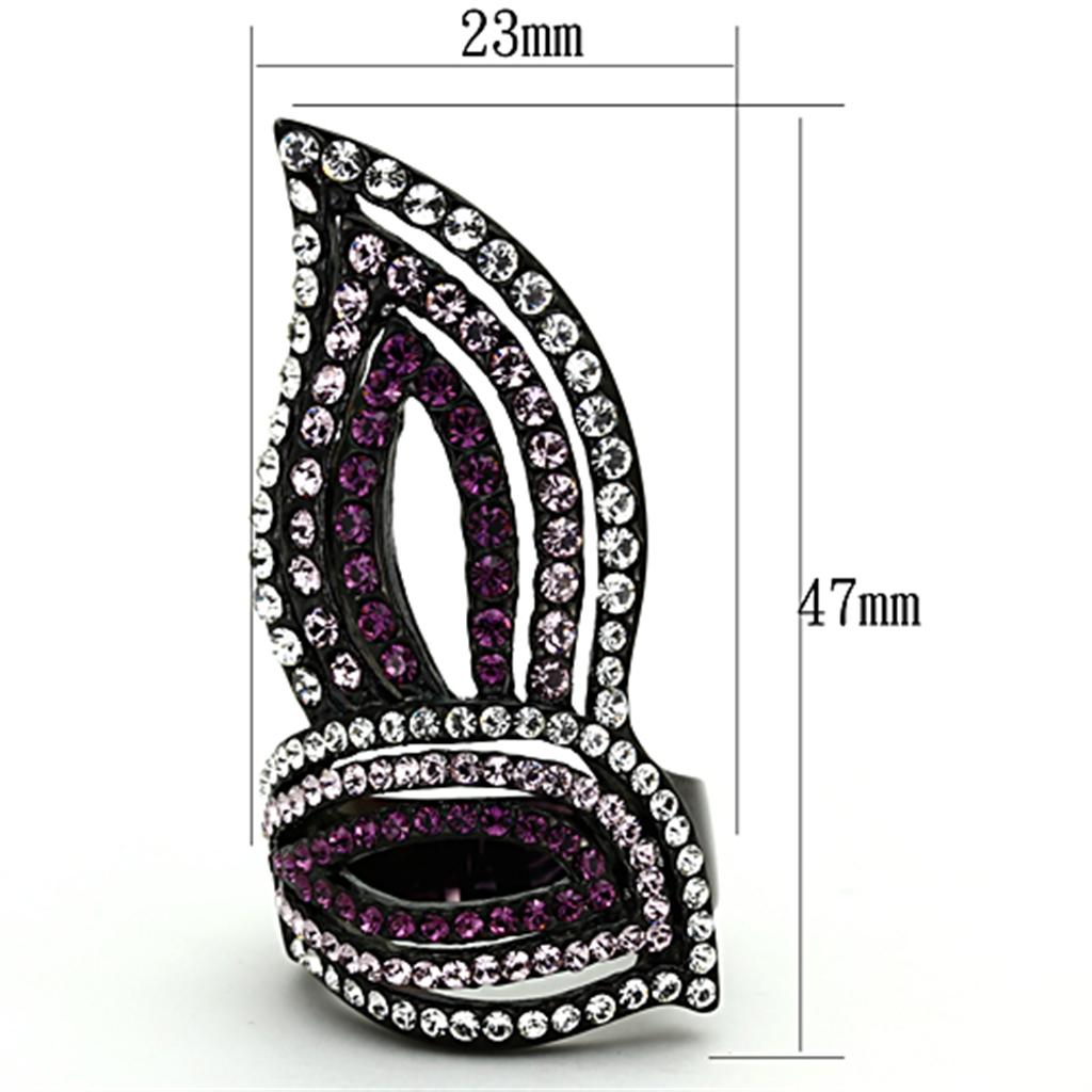 MATK1293 - IP Black(Ion Plating) Stainless Steel Ring with Top Grade Crystal  in Multi Color