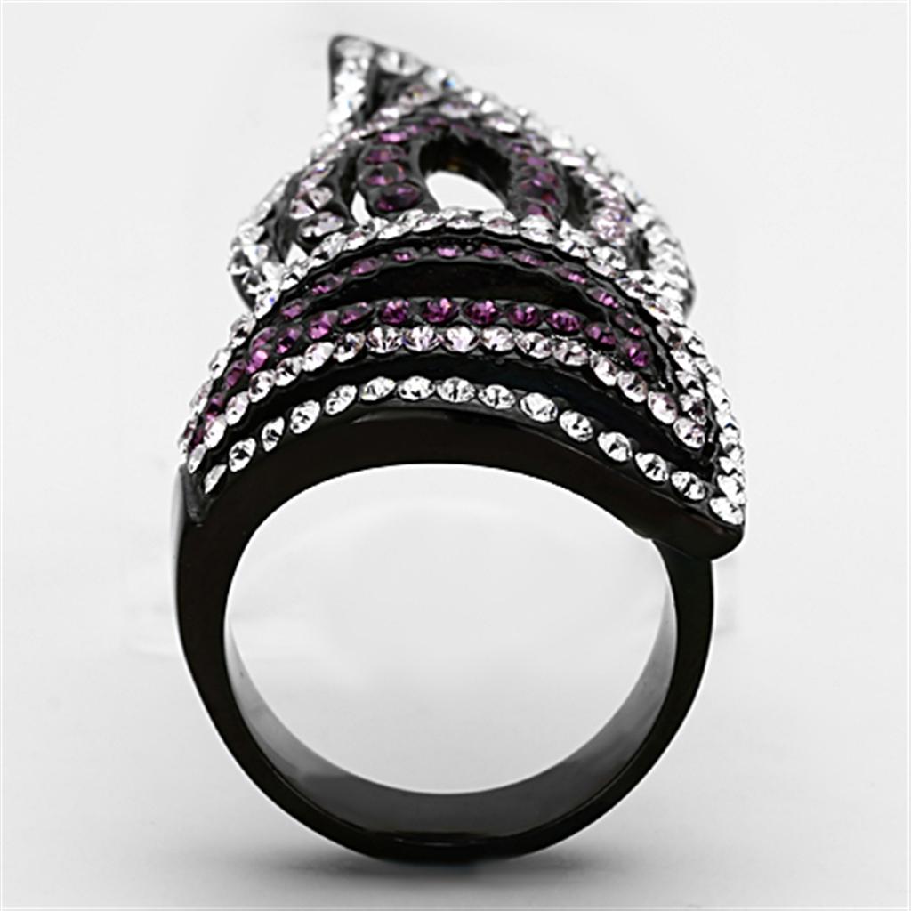 MATK1293 - IP Black(Ion Plating) Stainless Steel Ring with Top Grade Crystal  in Multi Color