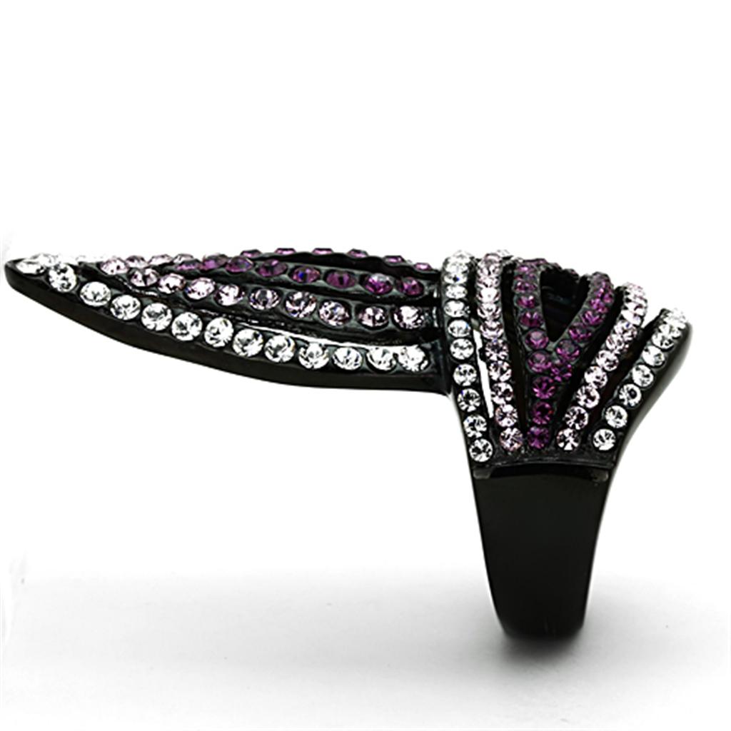 MATK1293 - IP Black(Ion Plating) Stainless Steel Ring with Top Grade Crystal  in Multi Color