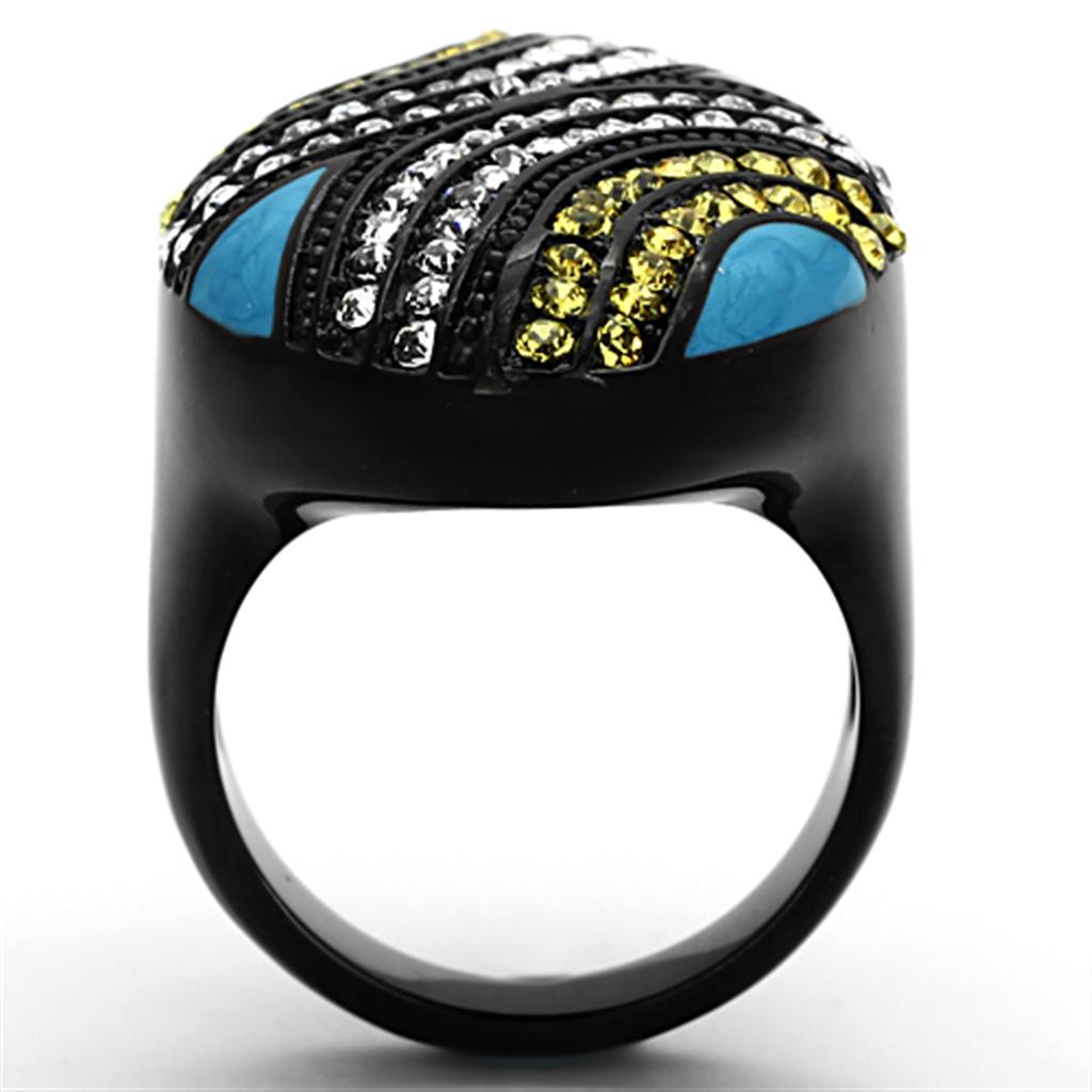 MATK1294 - IP Black(Ion Plating) Stainless Steel Ring with Top Grade Crystal  in Citrine Yellow