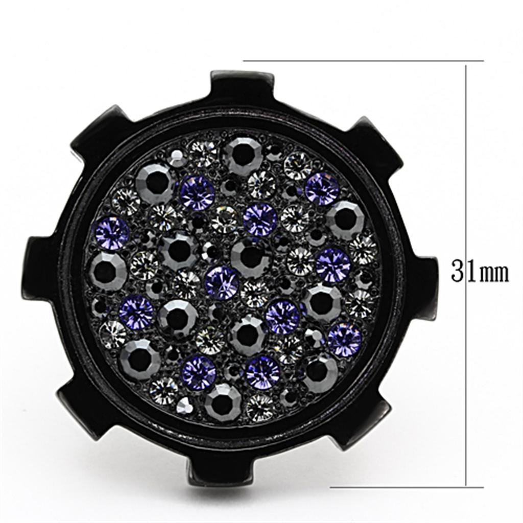 MATK1296 - IP Black(Ion Plating) Stainless Steel Ring with Top Grade Crystal  in Multi Color