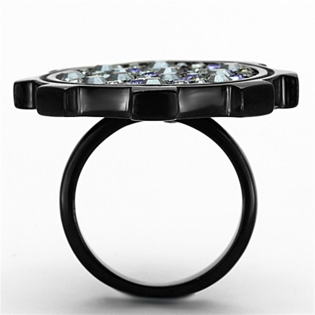 MATK1296 - IP Black(Ion Plating) Stainless Steel Ring with Top Grade Crystal  in Multi Color