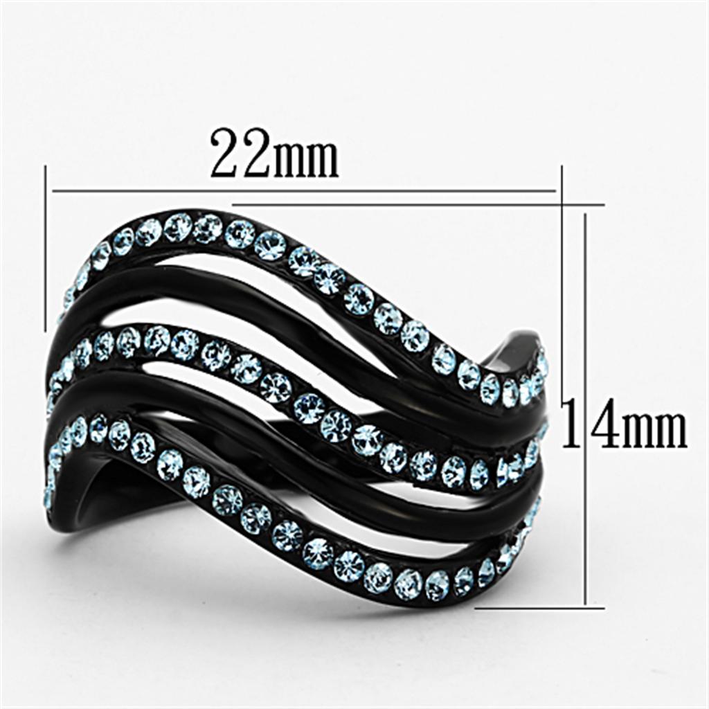 MATK1297 - IP Black(Ion Plating) Stainless Steel Ring with Top Grade Crystal  in Sea Blue
