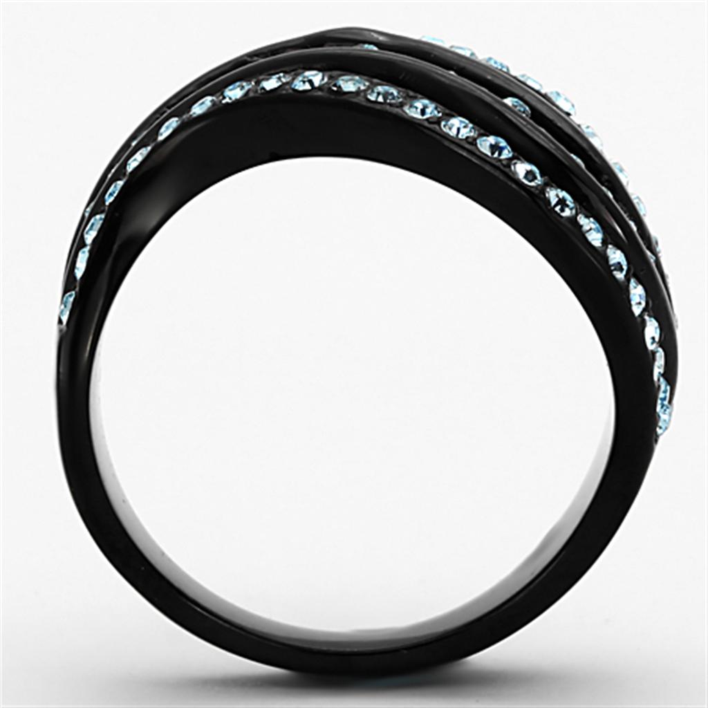 MATK1297 - IP Black(Ion Plating) Stainless Steel Ring with Top Grade Crystal  in Sea Blue