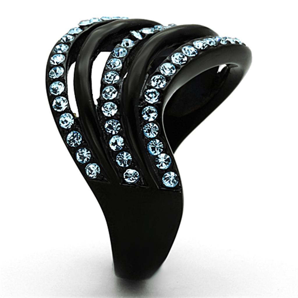 MATK1297 - IP Black(Ion Plating) Stainless Steel Ring with Top Grade Crystal  in Sea Blue