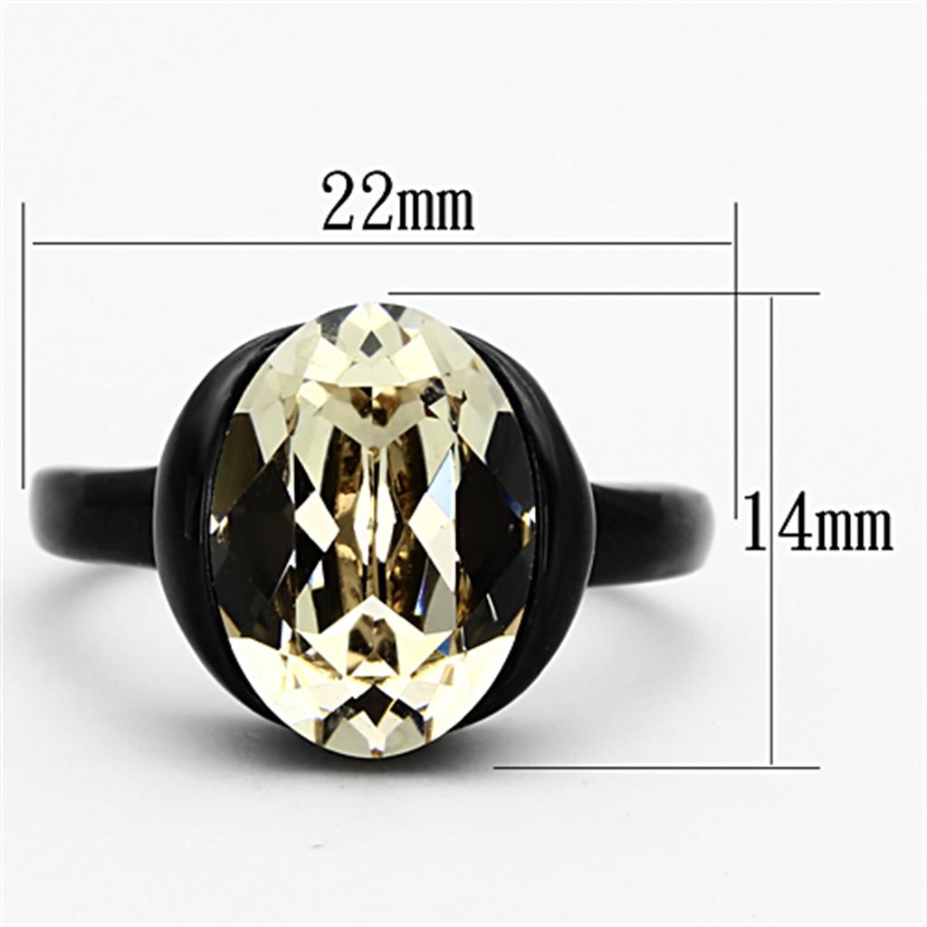 MATK1298 - IP Black(Ion Plating) Stainless Steel Ring with Top Grade Crystal  in Light Smoked