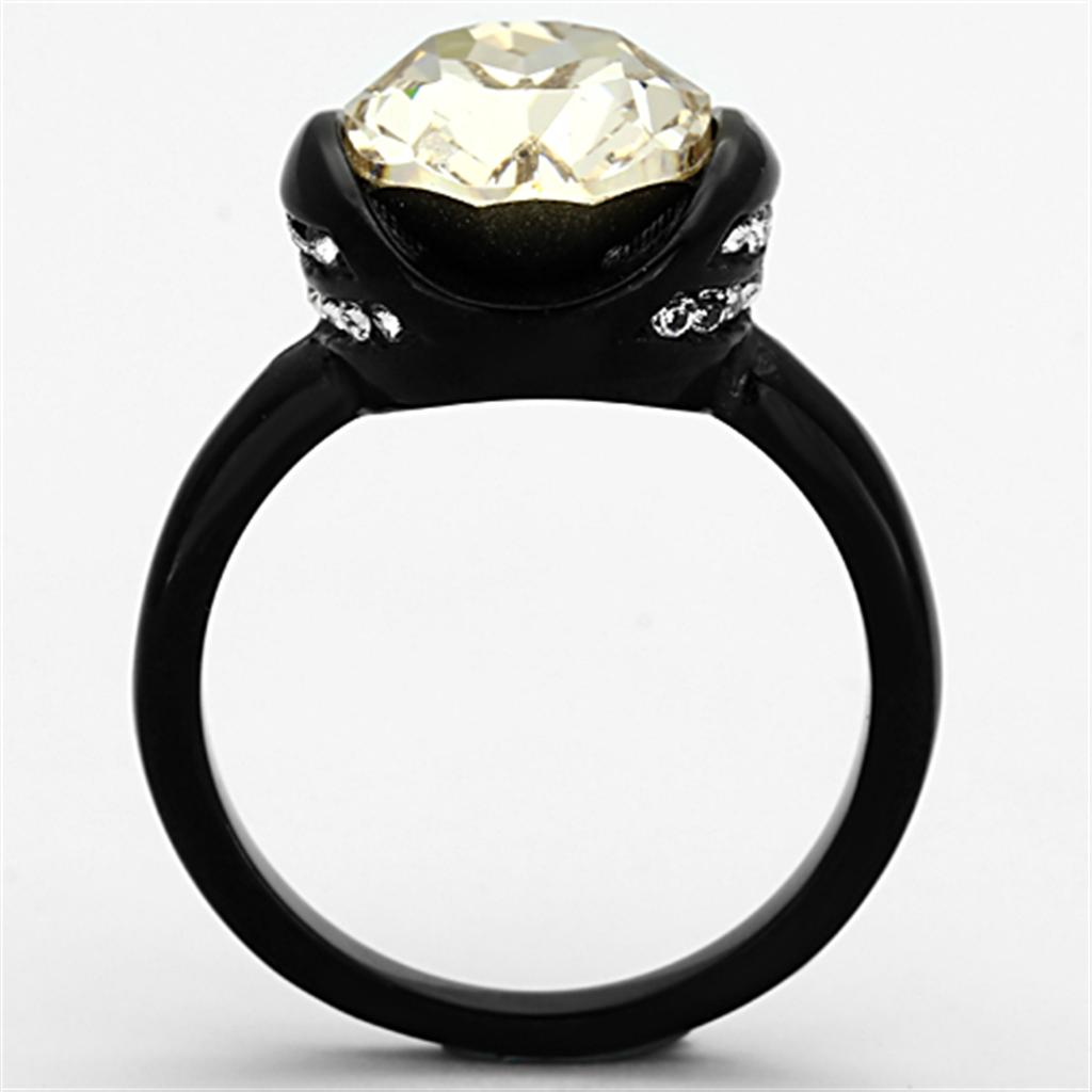 MATK1298 - IP Black(Ion Plating) Stainless Steel Ring with Top Grade Crystal  in Light Smoked