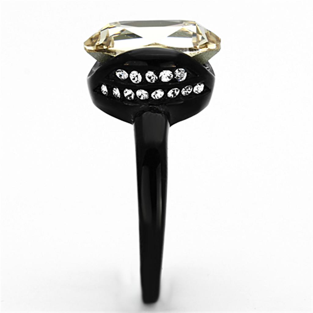 MATK1298 - IP Black(Ion Plating) Stainless Steel Ring with Top Grade Crystal  in Light Smoked