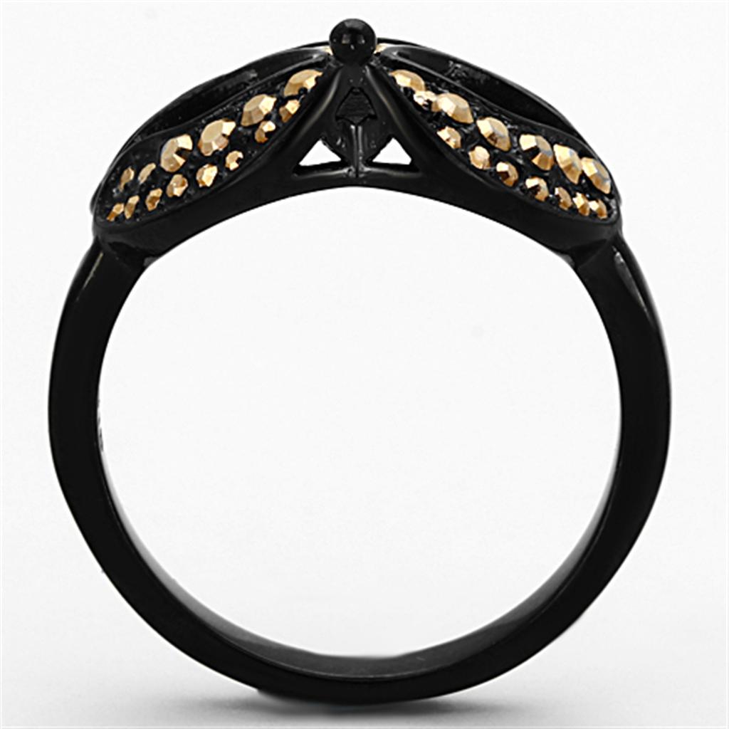 MATK1299 - IP Black(Ion Plating) Stainless Steel Ring with Top Grade Crystal  in Metallic Light Gold