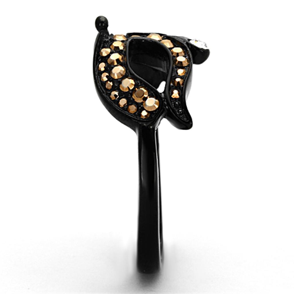 MATK1299 - IP Black(Ion Plating) Stainless Steel Ring with Top Grade Crystal  in Metallic Light Gold