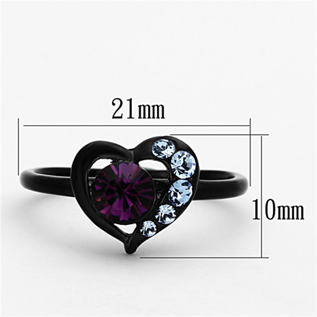 MATK1300 - IP Black(Ion Plating) Stainless Steel Ring with Top Grade Crystal  in Amethyst
