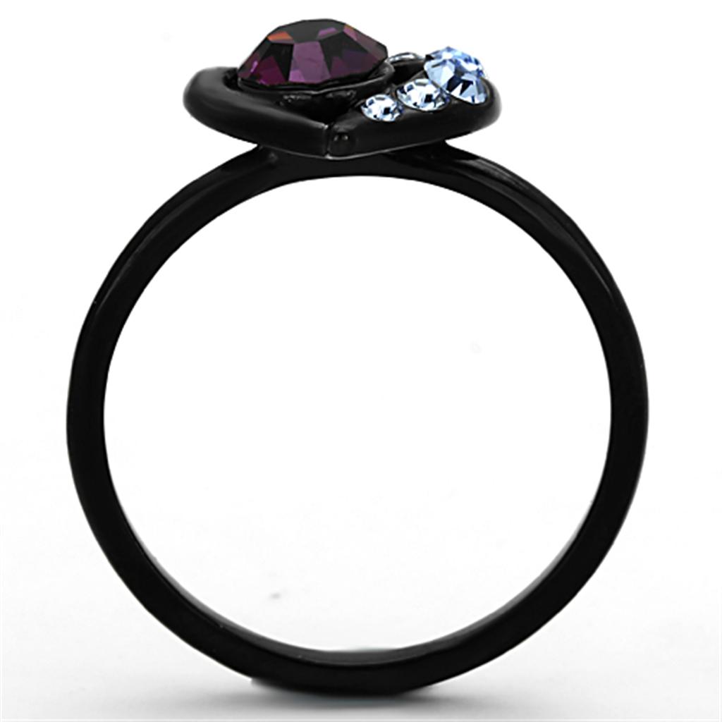 MATK1300 - IP Black(Ion Plating) Stainless Steel Ring with Top Grade Crystal  in Amethyst