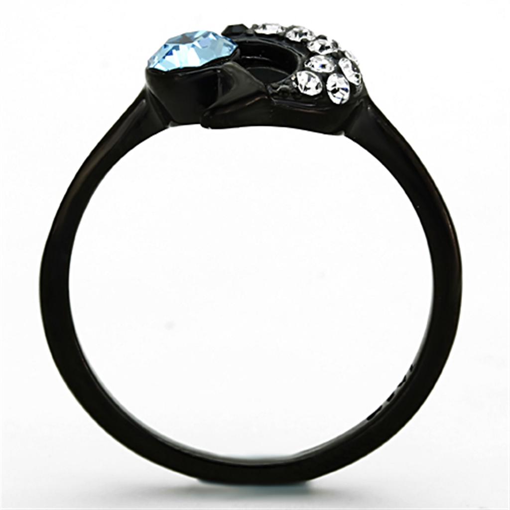 MATK1302 - IP Black(Ion Plating) Stainless Steel Ring with Top Grade Crystal  in Sea Blue