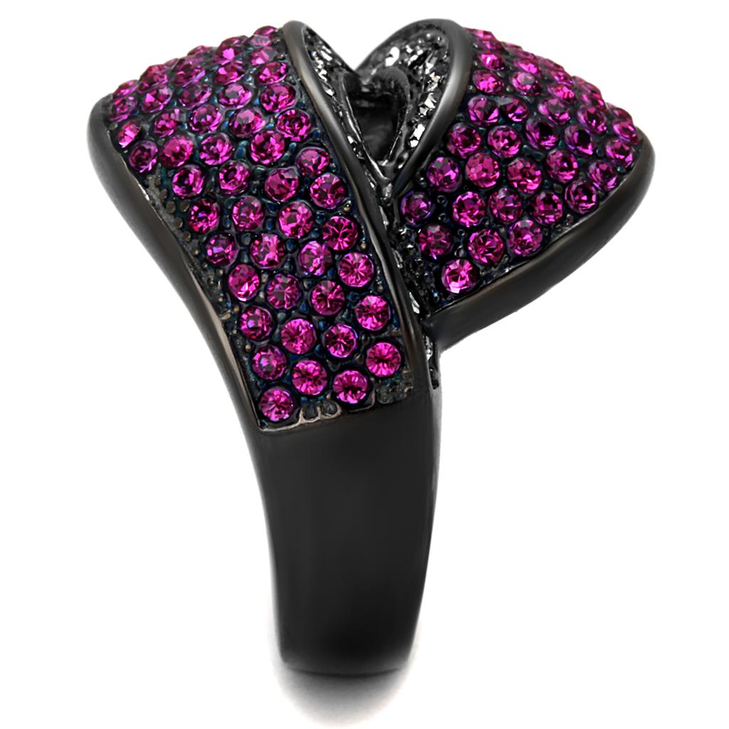 MATK1303LJ - IP Light Black  (IP Gun) Stainless Steel Ring with Top Grade Crystal  in Light Peach