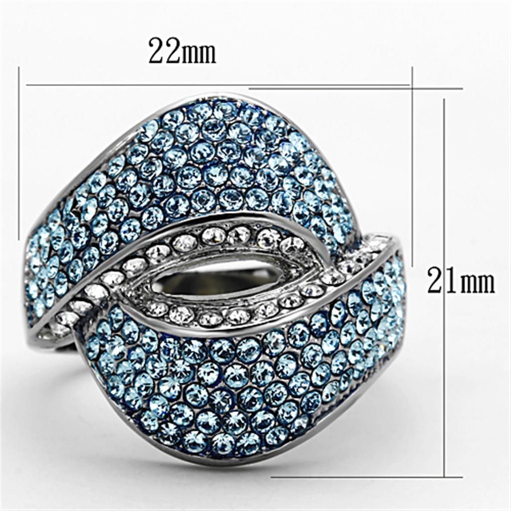 MATK1303 - High polished (no plating) Stainless Steel Ring with Top Grade Crystal  in Sea Blue
