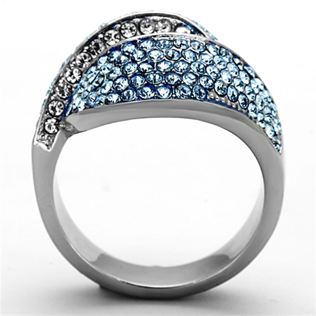 MATK1303 - High polished (no plating) Stainless Steel Ring with Top Grade Crystal  in Sea Blue