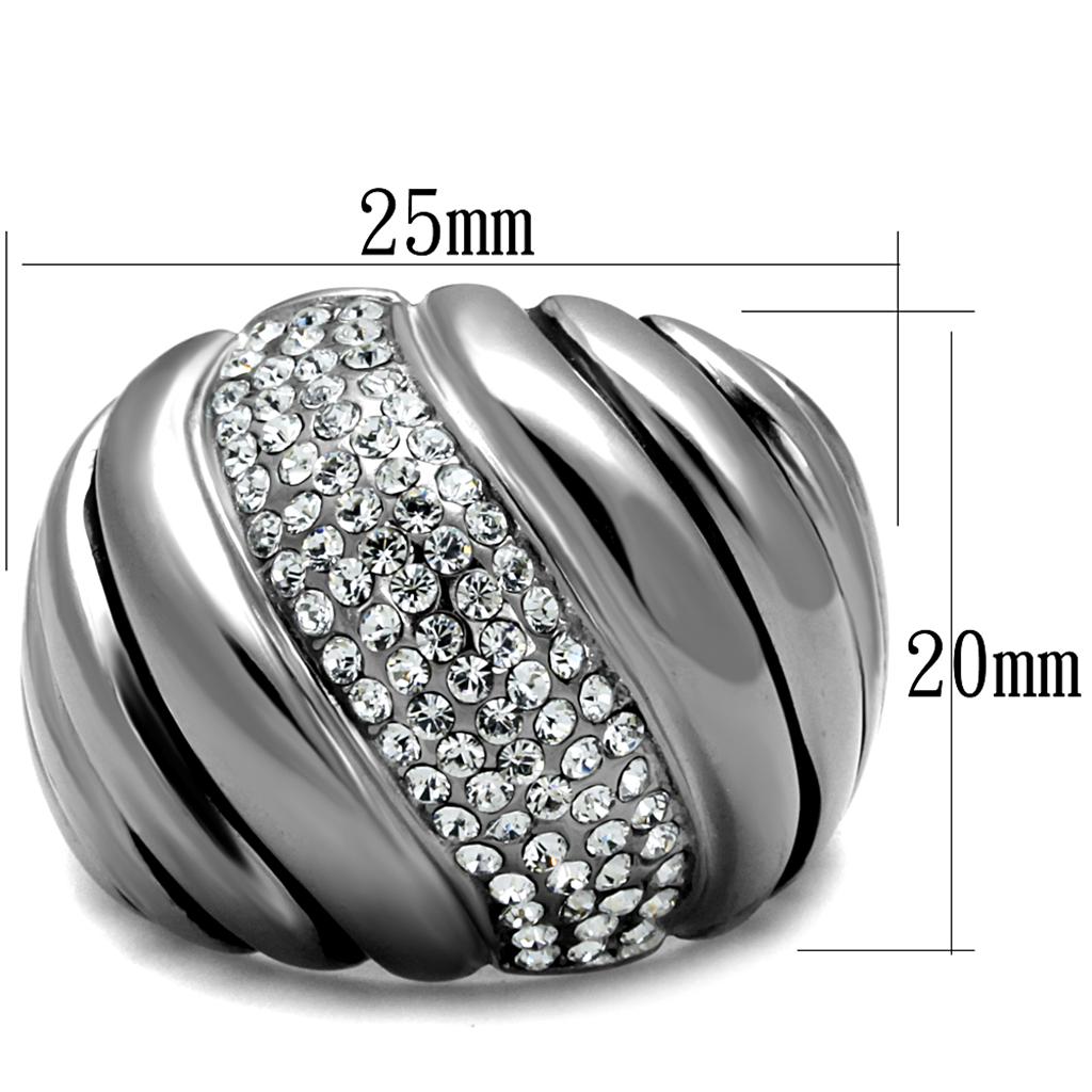 MATK1304 - High polished (no plating) Stainless Steel Ring with Top Grade Crystal  in Clear