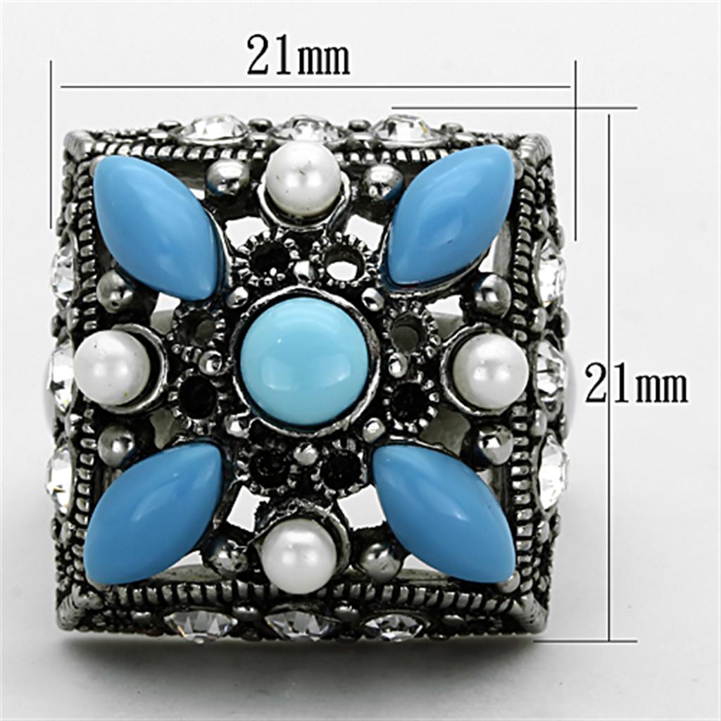 MATK1309 - High polished (no plating) Stainless Steel Ring with Synthetic Turquoise in Sea Blue