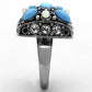 MATK1309 - High polished (no plating) Stainless Steel Ring with Synthetic Turquoise in Sea Blue